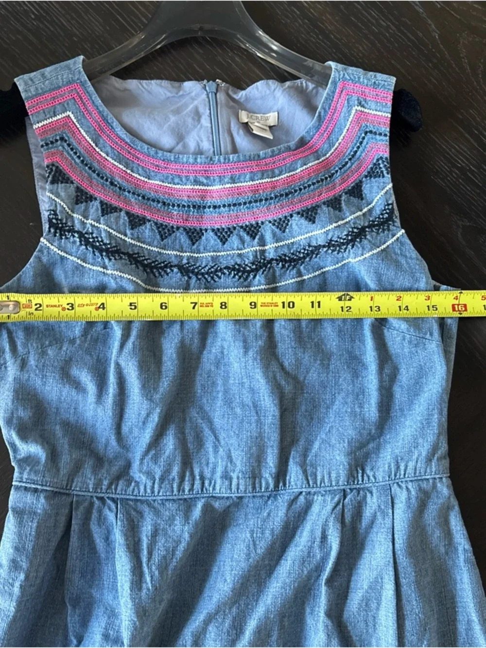 J. Crew Chambray Sleeveless Dress with Pink Embroidery Cottagecore Boho Sz‎ 6